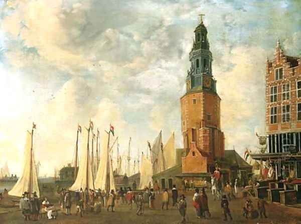 The Herring Packer's Tower, Amsterdam, with figures on the quay - view 1