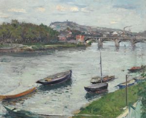 La Berge Et Le Pont D'argenteuil by Gustave Caillebotte