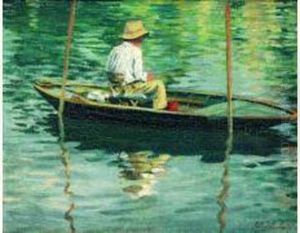 < Pecheur En Barque >. by Gustave Caillebotte