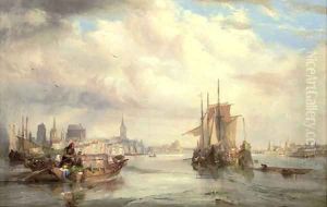 Market barges on the Rhine at Cologne by George Balmer