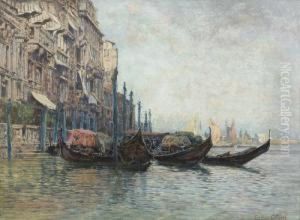 Venezianische Partie Mit Gondeln. by Arthur Jean Bapt. Calame