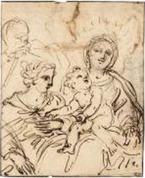 Verso: Madonna And Child With
Saint Lucy And Another Figure Recto: Partial Studies Of A Madonna And
Child And A Male Torso - view 1