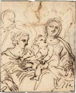 Verso: Madonna And Child With
Saint Lucy And Another Figure Recto: Partial Studies Of A Madonna And
Child And A Male Torso by Giacinto Calandrucci