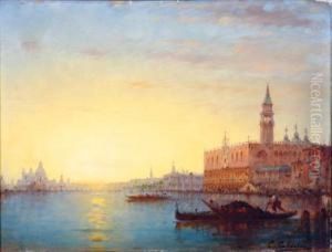 Sonnenuntergangam Canale Grande In Venedig, Rechts Der Dogenpalast