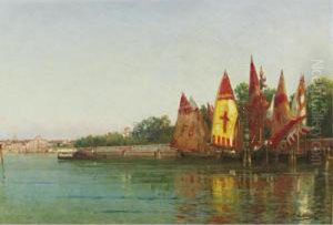 Sailboats In Venice by Charles Clement Calderon