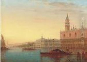 Gondolas Before The Doge's Palace, Venice by Charles Clement Calderon
