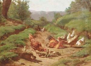 Chickens in a landscape by Juliette Peyrol Bonheur
