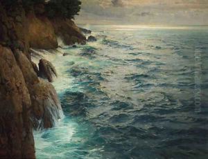 Breakers on a rocky coast, Capri by Karl Theodoor Boehme