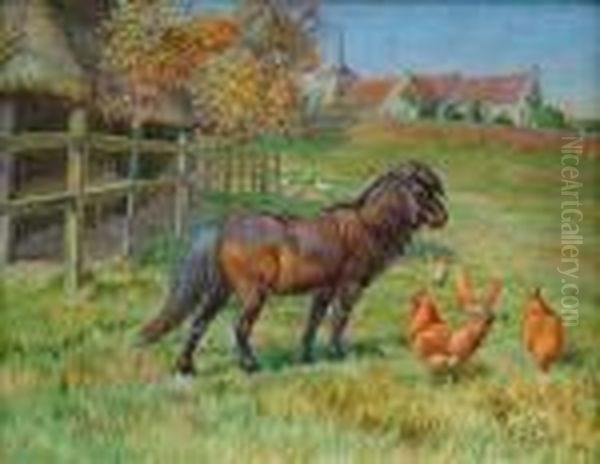 Pony And Chickenin A Paddock - view 1