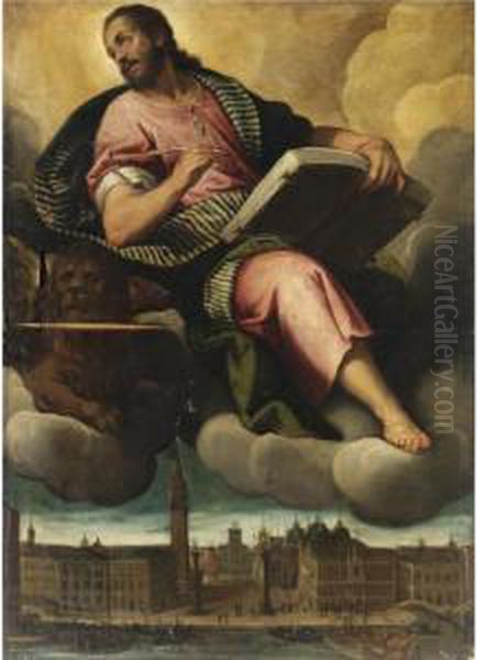 San Marco E Il Leone, Con Una Veduta Della Piazzetta E La Torre Dell?orologio - view 1