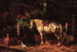 A Cart horse in a barn by Willem Jacobus Boogard