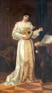 Woman Tuning A Mandolin