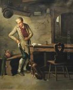 An Interior Scene With A Figure And Dog An Interior Scene With A Figure And Dog
