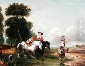 Figures And Horses In A River Landscape Figures And Horses In A River Landscape