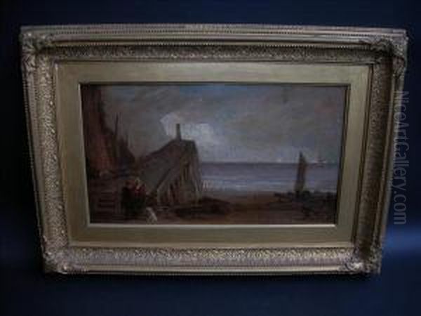 Follower Of Sir Augustus Wall Callcott A Moment By The Pier Oil On Canvas 23cm X 42cm - view 1