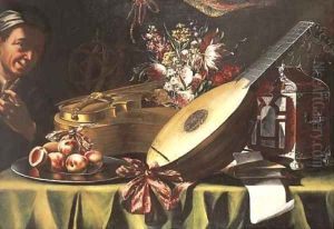 A lute, a violin and a guitar with flowers by Evaristo Baschenis