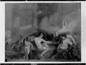 Ganimede Verse A Boire A Zeus Panneau, Une Planche, Non Parquete. 28 X 36 Cm
