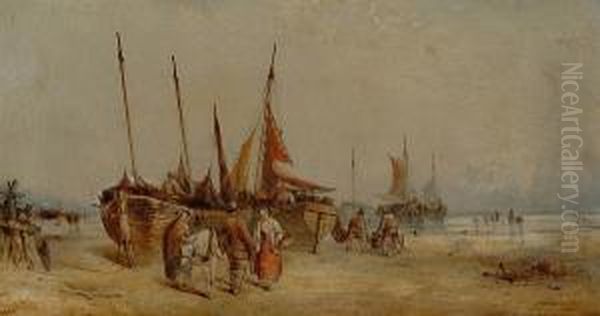 'fisherfolk And Their Boats On A Beach At Low Tide' And 'unloading The Catch' - view 1