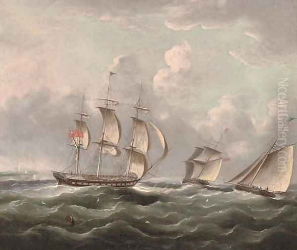 Ships of the Royal Navy running up the coast passing a headland - view 1
