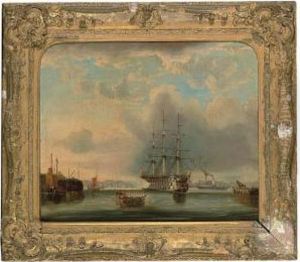 A British Gunboat Firing In Port A British Gunboat Firing In Port