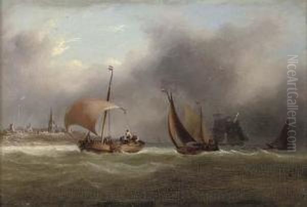 Barges And Other Shipping In A Squall Off The Low Countries - view 1