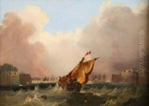 Fishing Boats In An Entrance To A Harbour by Frederick Calvert