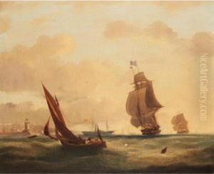 A Man Of War In Stormy Seas; Shipping Of The Coast