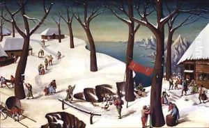 A winter landscape with peasants by Pieter the Elder Bruegel