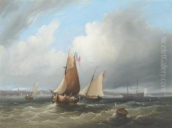 Fishing Boats In A Squall Off A Coast - view 1