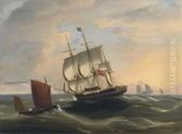 A Crowded Merchantman Passing The Paddle Packet At Sea - view 1