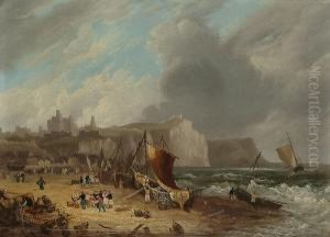 Figures On A Beach Before Hastings Castle