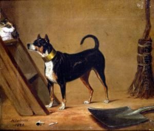 Terrier And Cat, In A Barn