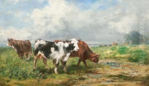 Weidende Kuhe Vor Weitem Hintergrund by Leon Georges Calves