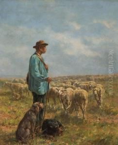 Watching The Herd by Leon Georges Calves
