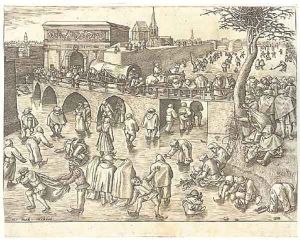 The Skaters before the Gate of St. George at Antwerp, by F. Huys by Pieter the Elder Bruegel