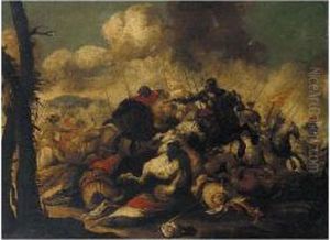 A Cavalry Battle Scene by Antonio Calza