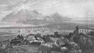Town and Isthmus of Corinth seen from the Acropolis by Samuel Bough