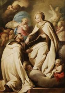 La Virgen Del Carmen Imponiendo El Escapulario A San Simon Stock by Jose Camaron Y Boronat