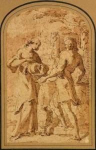 "la Rencontre D'eliezer Et Rebecca Au Puits". by Charles Camarroque