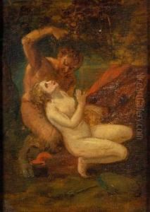 "faune Pressant Une Grappe De Raisins Sur Une Bacchante". by Charles Camarroque