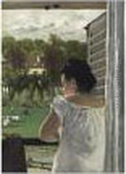 [charles Camarroque, French 
School Xix Century; The Artist's Wife At L'isle -adam; Oil On Canvas; 
Signed Upper Left C.camarroque] - view 1