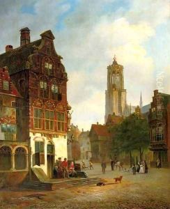 Daily activities in Utrecht with the Domtower beyond