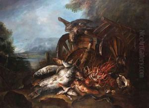 A dead falcon on a barrow by Felice Boselli