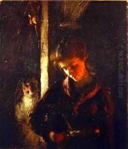 By the Fireside by Frank Bramley