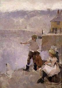 Fishing on the Quay by Frank Bramley