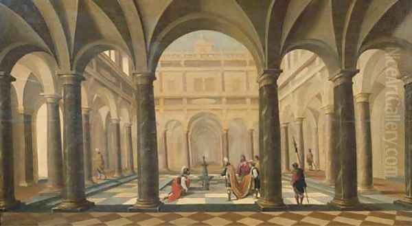 David handing Uria the letter in a classical courtyard - view 1