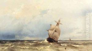 Shipping on a rough sea by Jacob Eduard Van Heemskerck Van Beest