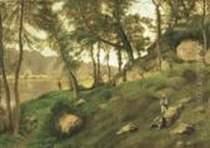 Paesaggio Fluviale Con Contadini by Michele Cammarano