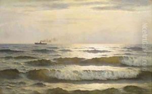 Solglans paa havet sun glimmering on the sea by Johannes Herman Brandt