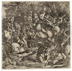 Battle Of The Nude Men by Domenico Campagnola